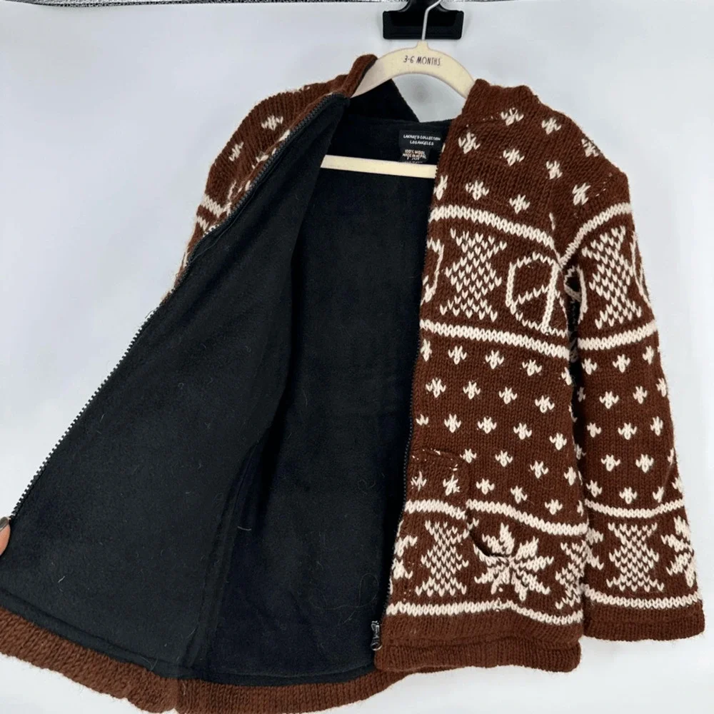 Lakhays Knit Kids Sweater Jacket Handmade Wool Full Zip Fleece Lined L